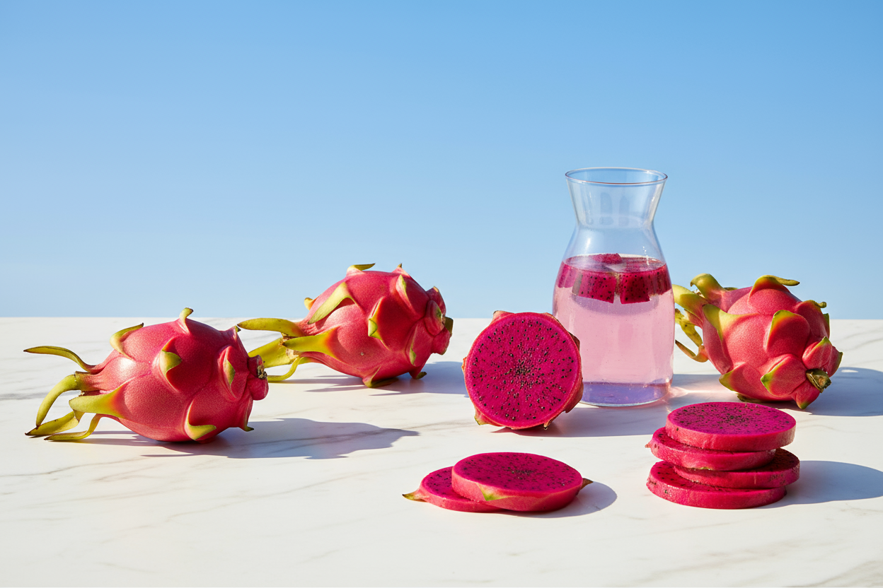 高雅风格网站首图，阳光、晴空、火龙果成品